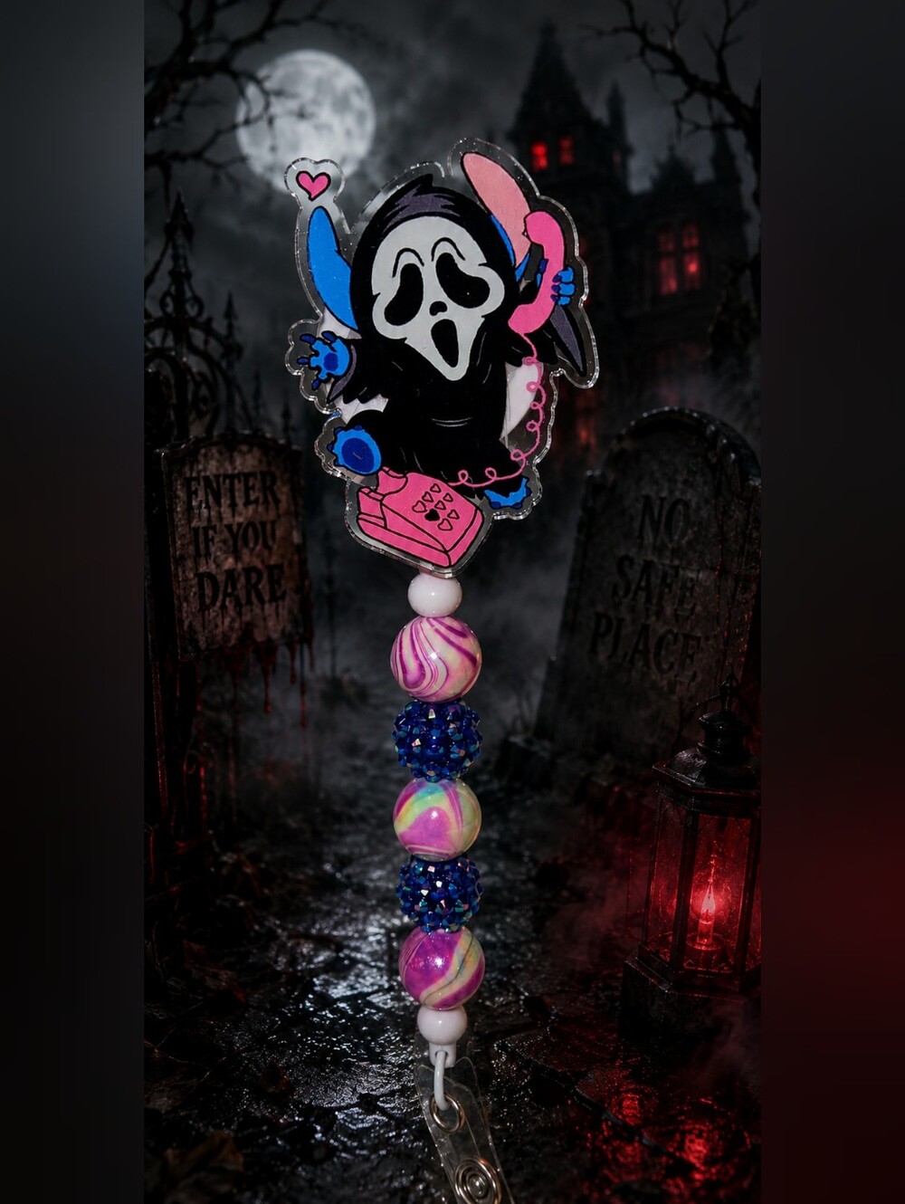 Pink & Blue Stitch Ghostface Badge Reel